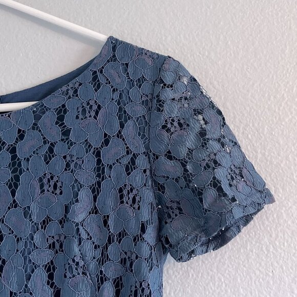 Jo Borkett Lace Short Sleeve Mini Dress Floral Design Fully Lined Blue Size 10 - Picture 5 of 9
